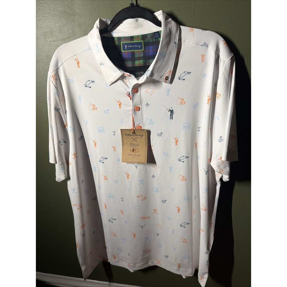 NWT William Murray Polo Shirt Men Large White Tito's Vodka Recipe For Success